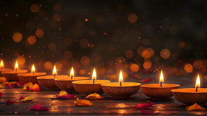 illustration of Diwali festival of lights tradition Diya oil lamps against dark background