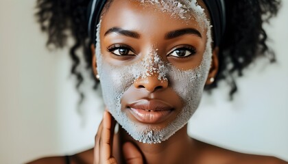 Wall Mural - Closeup of African American womans gentle scrub mask showcasing natural exfoliation techniques