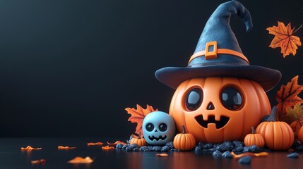 Wall Mural - Adorable Halloween Witches and Pumpkins - Festive Holiday Illustrations