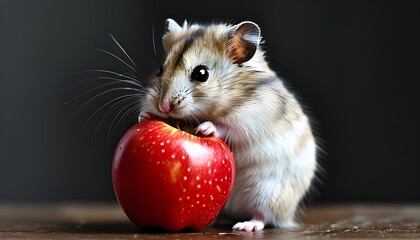 Hamster delightfully enjoying a fresh apple in close-up view