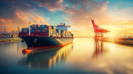 Wall Mural - Cargo ship in port