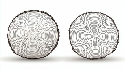 Two wooden logs with a circular pattern on them