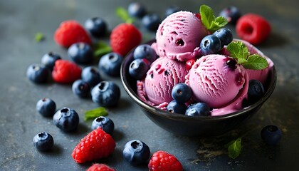 Wall Mural - Creamy blueberry ice cream indulgence bursting with fruity flavors