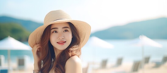 Poster - Woman in a Hat at a Tropical Beach