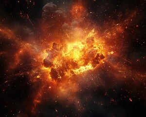 Wall Mural - inferno celestial burst. abstract fractal meteorite with fiery explosive universe glowing design