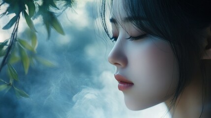 Poster - A Close-Up of a Woman's Face in a Mystical Setting