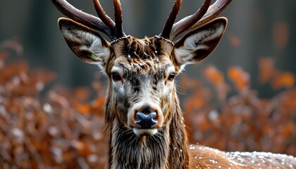 Wall Mural - Intimate portrait of a red deer hind showcasing graceful features and expressive eyes