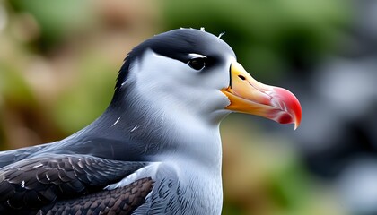 Wall Mural - Close-up of a Black-browed Albatross in an expressive call against a natural backdrop