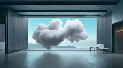 Wall Mural - A large cloud is floating in the sky above a building