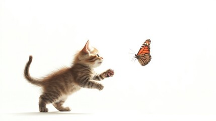 Sticker - A Curious Kitten Reaches for a Butterfly