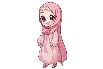 Poster - Cute Cartoon Illustration of a Young Girl Wearing a Hijab