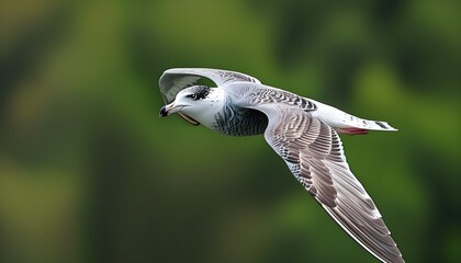 Wall Mural - Majestic Great Skua Soaring Against Lush Green Backdrop