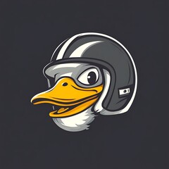 Poster - Cartoon Duck Wearing a Motorcycle Helmet, Funny Animal Mascot Logo Illustration