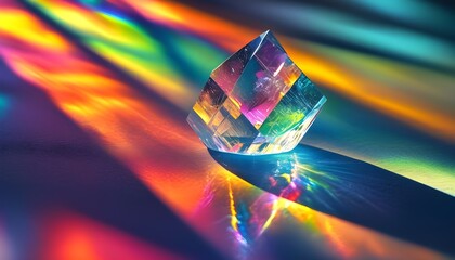 Wall Mural - Dazzling Crystal Reflection Showcasing Vibrant Rainbow Colors Against a Blurred Background