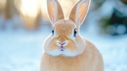 Canvas Print - A close up of a rabbit sitting in the snow, AI