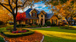 © Nikname - Beautiful Texas home with a lush yard, vibrant autumn foliage, and rich fall colors.