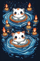 Poster - Cute Cat Floating in Space with Candles