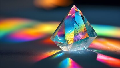 Wall Mural - Dazzling Crystal Reflection Showcasing Vibrant Rainbow Colors Against a Blurred Background