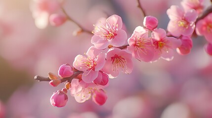 Wall Mural - A branch of flowers with a pink background