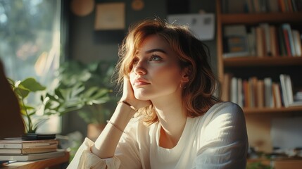 Wall Mural - portrait of a woman in a cafe