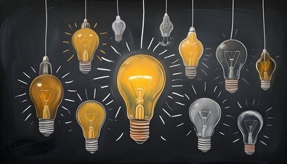 Wall Mural - creative lightbulb illustration on blackboard background