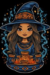 Canvas Print - Young Witch with Potions and Magic