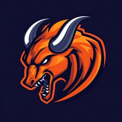 Poster - Angry Bull Mascot Logo, Orange and White Esports Logo Design