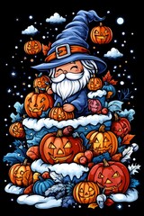 Poster - Happy Halloween Gnome with Pumpkins