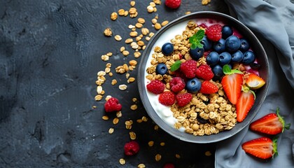 Wall Mural - Vibrant Yogurt Bowl Topped with Fresh Berries and Crunchy Granola