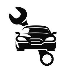 Car repair icon. Service motor vehicle, transport symbol. Black and white vector illustration