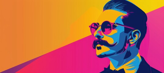 Vibrant Pop Art Banner for Men's Grooming Event - Modern Mustache Style Design