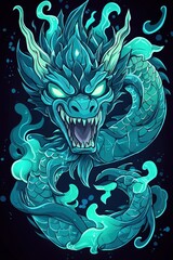 Canvas Print - Mythical Green Dragon with Glowing Smoke