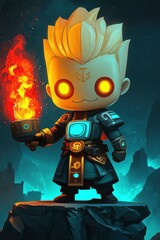 Canvas Print - Chibi Character Holding a Torch in a Fantasy Setting