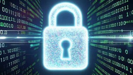 Poster - A glowing digital padlock stands out against a backdrop of cascading binary code, illustrating the importance of cybersecurity and data integrity in today's digital age.