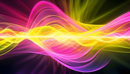 Wall Mural - Dynamic Abstract Display of Vibrant Light Waves in Pink, Yellow, and Purple