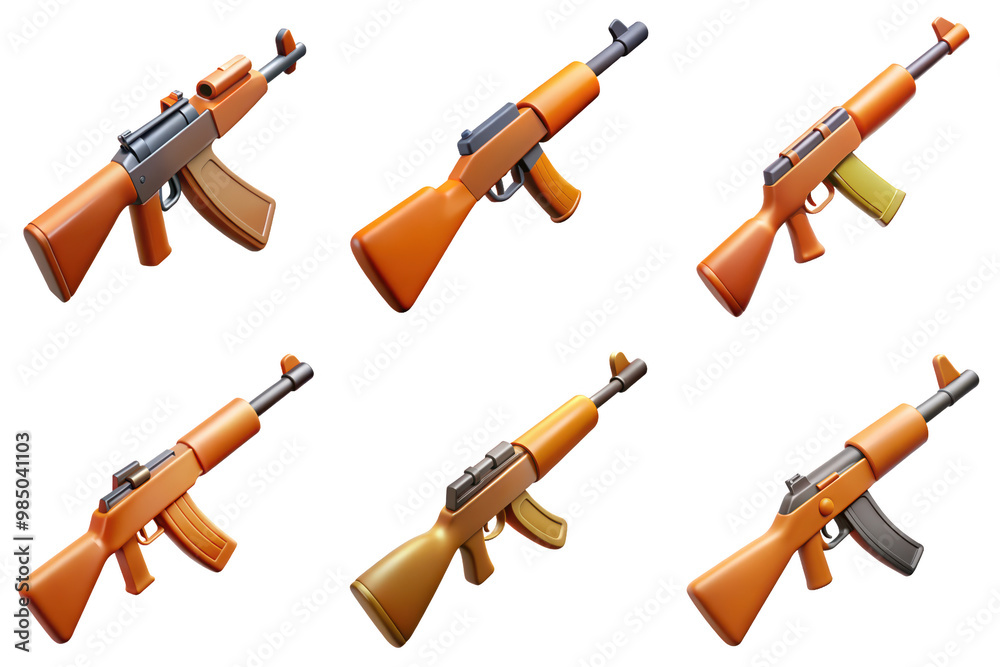 PNG rifle 3d collection, in cartoon style minimal on transparent, white ...