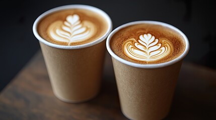 Perfect Latte Art: Two Cups of Coffee with Intricate Designs