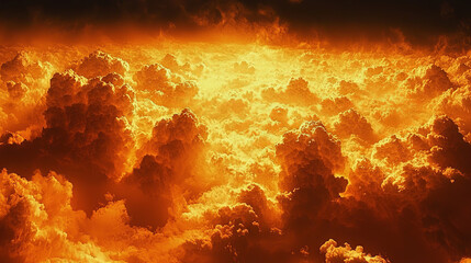 Canvas Print - Fiery clouds fill the sky, glowing with warmth and light.