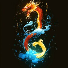 Wall Mural - Dragon in Abstract Cloud and Floral Design