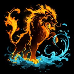 Sticker - Fiery Lion Emerging from Water