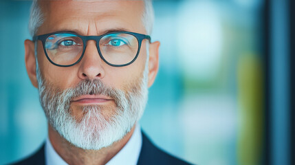 Wall Mural - Close-up portrait of a serious-looking man with a white beard.