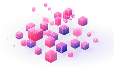 Wall Mural - Abstract 3D background with pink and purple cubes in a grid formation.