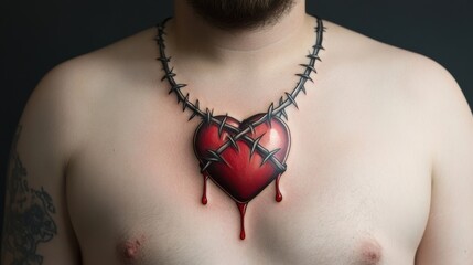 Wall Mural - A man with a tattoo of a heart on his chest, AI