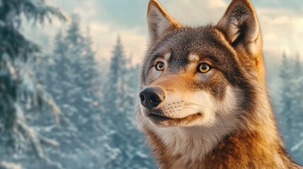 Poster - A close up of a wolf looking off into the distance, AI