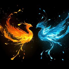 Canvas Print - Fire and Ice Phoenixes