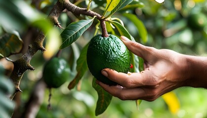 Wall Mural - harvesting ripe avocados in a vibrant garden setting