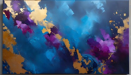 Wall Mural - Elegant abstract canvas featuring deep blue, rich violet, and shimmering gold tones