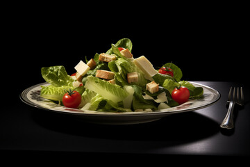 Wall Mural - A fresh salad featuring vibrant tomatoes, crisp lettuce, and creamy cheese served on a white plate