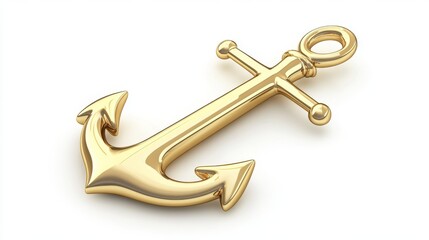 a metal gold anchor isolated on a white background