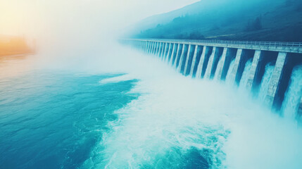 Sticker - A large dam releases water, creating a powerful waterfall.